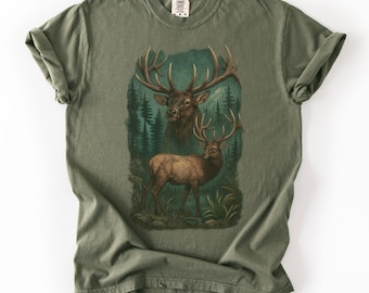 Elk 90s Comfort Colors Tshirt - Retro Wildlife Nature T-Shirt - Outdoorsy Y2K Gift Shirt