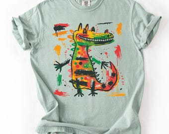 Evil Alligator T-shirt: Buntes 80er Jahre Krokodilmuster, Comfort Colors T-Shirt