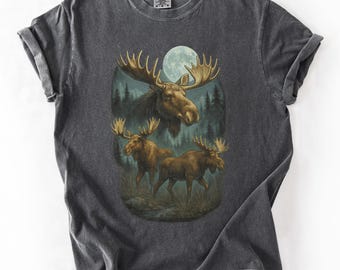 Maglietta Moonlit Moose Comfort Colors - Maglietta grafica Northern Wildlife