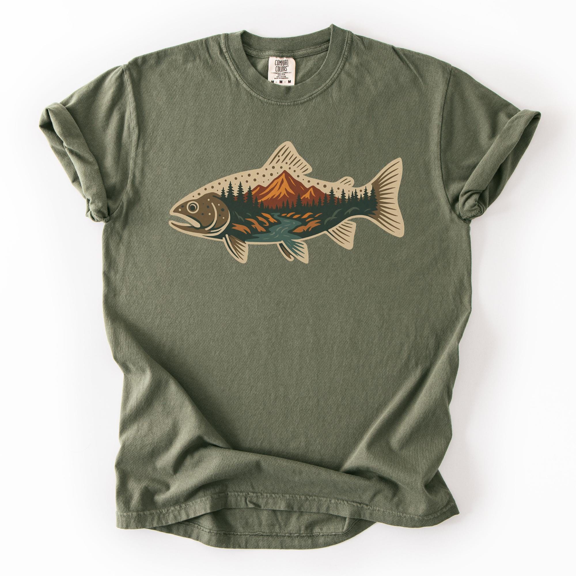 Brook Trout T-shirt - Retro Mountain River Fish Comfort Colors Tee