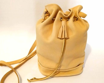 Honey Gold Deerskin Bucket Bag Whip-Stitched Shoulder Bag