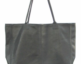 Black Italian Leather Large Tote Carry-on with Inside Pockets