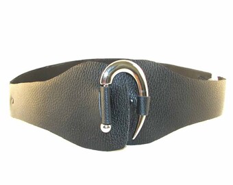 Black Leather Belt with Silver Hook Handmade