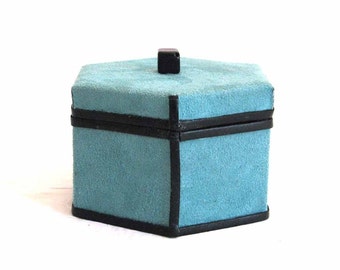 Turquoise Ultra-Suede Box with Black Cube Handmade