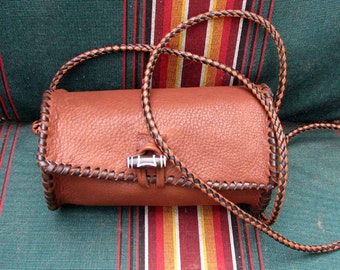 Chocolate Brown Deerskin Tootsie Roll Cross Body Handbag