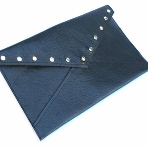 Black Cowhide Travel Envelope with Gold Rivets Handmade