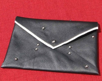 Black Leather Studded "Everything Case" Handmade