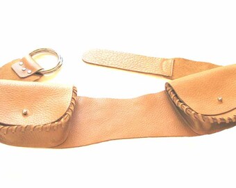 Two Pocket Belt in Beige, Rust Brown or Black Leather Fits Most Handmade - Black presently unavailable