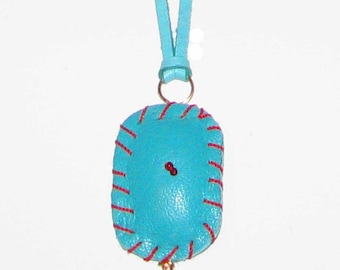 Red or Turquoise Lambskin Amulet Hand Whip Stitched with Beads