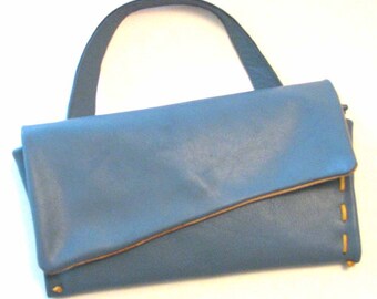 Blue Sky Alma Leather Clutch Purse with Cream Lacing and Suede Lining FREE US SHIPPING Handmade