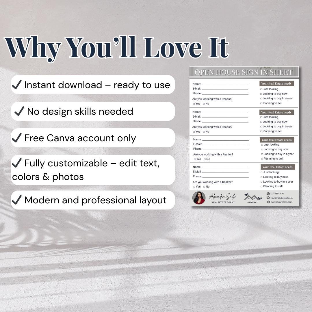 Open House Sign-in Sheet | Real Estate Sign in Form | Editable Canva ...