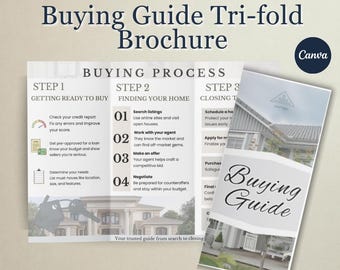 Home Buying Guide Trifold Brochure Template | Real Estate Buyer Guide | Editable Canva | Realtor Marketing |  Realtor Marketing Brochure