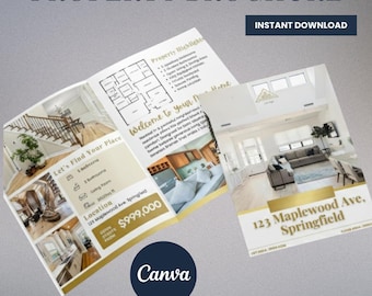 Brochure onroerend goed | Folder met aanbieding van 4 pagina's | Sjabloon marketingbrochure | Nieuw listingontwerp | Bewerkbare canvassjabloon