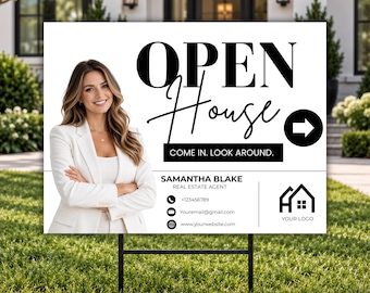 Open House Yard Sign Template | Real Estate Yard Sign | Editable Canva Property Sign | Printable Open House Sign | 24x18 & 36x24 | Landscape