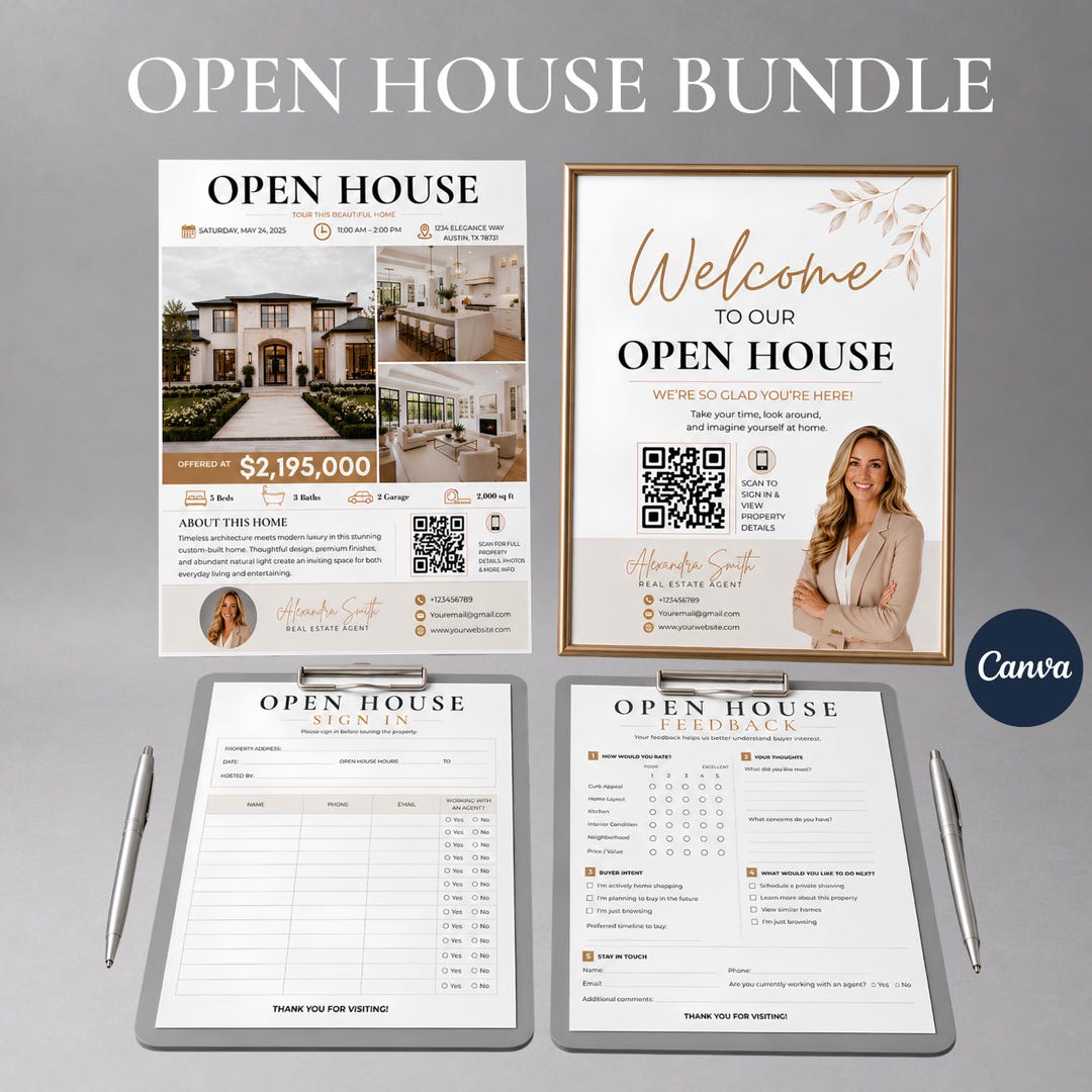Open House Bundle | Real Estate Marketing Kit | Editable Canva Welcome ...