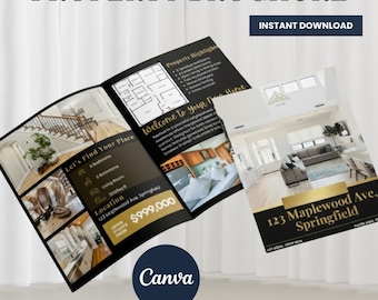 Brochure luxe onroerend goed | Vermeldingsbrochure voor makelaars van 4 pagina's | Modern canvas | Vastgoedmarketingbrochure | Bewerkbare sjabloon