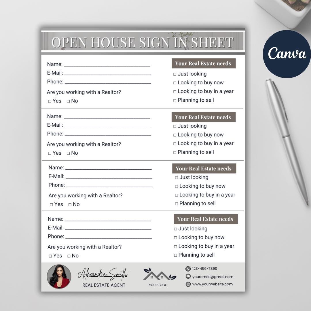 Open House Sign-in Sheet | Real Estate Sign in Form | Editable Canva ...