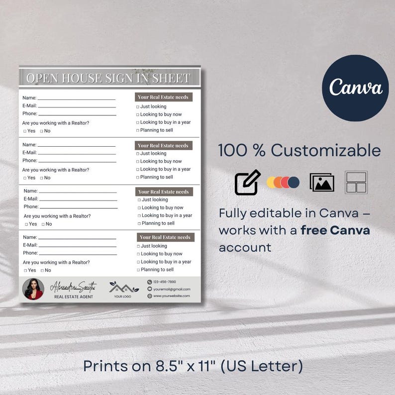 Open House Sign-in Sheet | Real Estate Sign in Form | Editable Canva ...