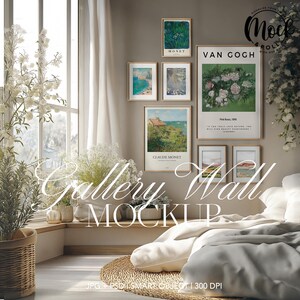 7 Frames Gallery Wall Art Mockup, Farmhouse Bedroom Boho Frame Mockup, PSD Editable Wallcolor Frame, Poster Mockup, Print Frames Template