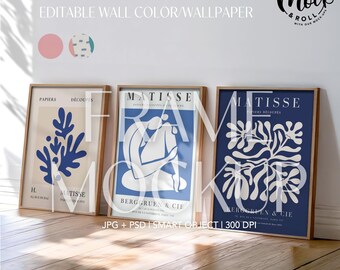 Scandinavian 3 frames mockup DIN A wooden frame wall art mockup modern interior PSD Editable wall color wallpaper Mockup vertical wood frame