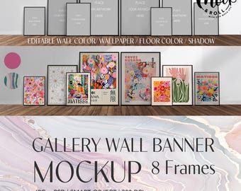 8 Frame Mockup Etsy Shop Banner PSD Print Template Gallery Wall Mockup Scandinavian Poster Mockup Natural Light Wall Art Mockup Black Frame