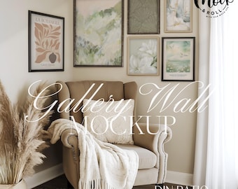 6 Frames Gallery Wall Mockup, Molduras Escandinavas, Boho Frames Poster Mockup, Wall art Mockup, PSD Frame Mockup, Print Frames Template