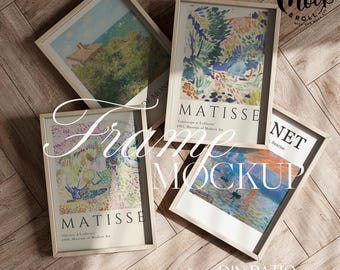 4 Molduras de Galeria de Molduras Mockup Arte de Parede Pôster Escandinavo Mockup PSD Editável Mockup Arte de Moldura de Madeira DIN A ISO Modelo de Moldura de Impressão