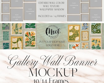 10 & 14 Frames Mockup Etsy Shop Banner PSD Print Template Gallery Wall Mockup Scandinavian Poster Mockup Natural Light Wall Art Mockup Frame