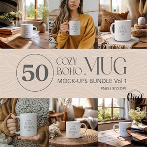 Mockup-paket med vit keramikmugg, mysig bohemisk estetisk muggmodell, 300 ml tom muggmodell, minimalistisk keramisk kaffemuggmodell, mall för kaffekopp