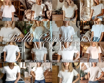 20 White T Shirt Mockup Bundle, Unisex Shirt Mockup, Boho shirt Mockup, Outdoor Model Mockup, Bella Canvas 3001 Mockup JPG Digital Download