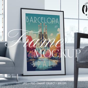 Minimalist Modern Frame Mockup, Single Black Frame Wall Art Mockup, One Vertical Frame Poster Mockup, PSD Editable Print Frame Template