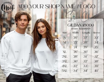 Gildan 18000 Size Chart G18000 Sweatshirt Size Chart, Couple Unisex Size Guide, Size info mockup Sizing Guide Mockup Simple Measurements
