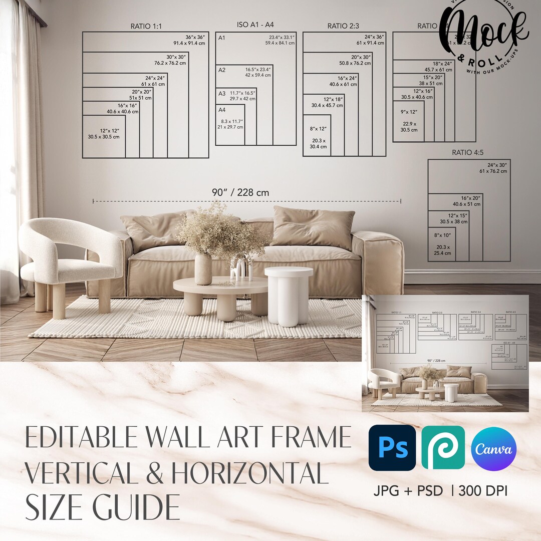 Wall Art Size Guide Vertical Art Size Guide Editable Poster Size Chart ...