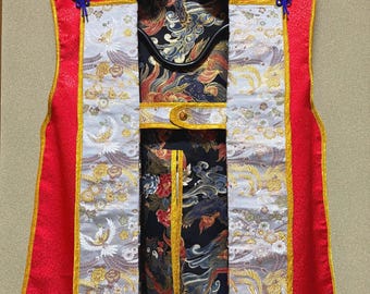 Samurai Kostüm, Jinbaori, Japanischer Shogun Waffenrock, Handgemacht, Rot Silber Phönix und Löwe