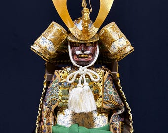 Vintage japanische Samurai-Rüstung Yoroi, Golddrachen-Kabuto, grüne Seiden-Odoshi, Nanbokucho-Stil, von Uehara Gyokuhou