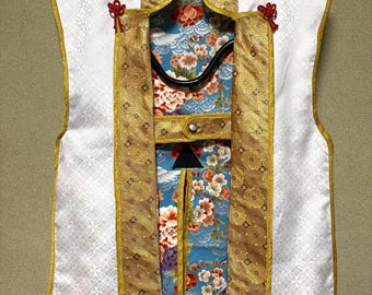 Samurai Kostüm, Jinbaori, Japanischer Shogun Waffenrock, Handgemacht, Weißgold Tiger und Pfau