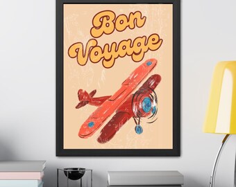Retro Luftfahrt Kunstdruck - 'Bon Voyage' Rotes Flugzeug Poster (Digitaler Download)