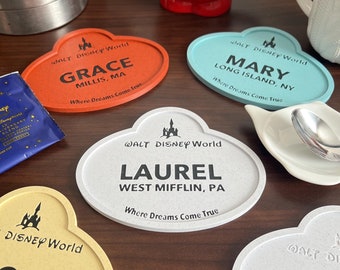 Cast Member Name Tag Coaster | Personalized 3D Printed Drink Coaster with Your Name & City | Custom