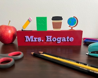 Personalized Teacher Desk Sign – 3D Printed School & Classroom Icons | Classroom Name Plate | Back to School Teacher Appreciation Gift