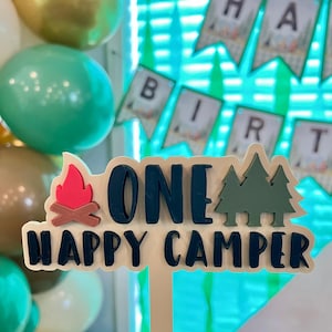 One Happy Camper Cake Topper – Perfect for 1st Birthday Woodland Adventures | Camping Birthday Party | First Birthday Decor | Rustic | Fire