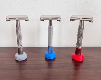 Custom Gillette Razor Flair Tip Razor Stand - Red Tip - Blue Tip - Silver Flair Tip | DE Razor Stand | Twist to Open Razor Stand
