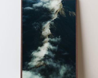 Milford Sound Aerial Print, Misty New Zealand Mountain Landscape (Digital Download)