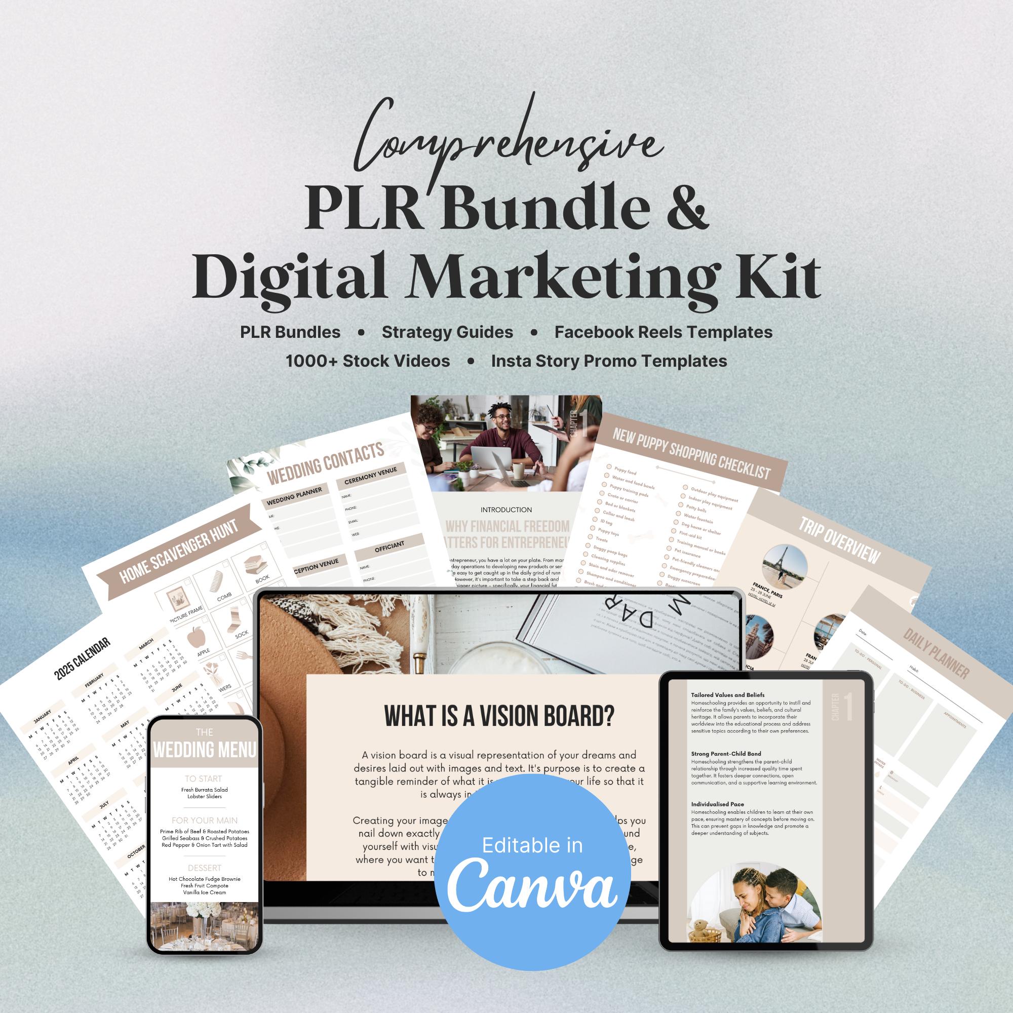 Ultieme PLR-bundel voor digitale marketing: bewerkbare canva-sjablonen met doorverkooprechten voor ondernemers