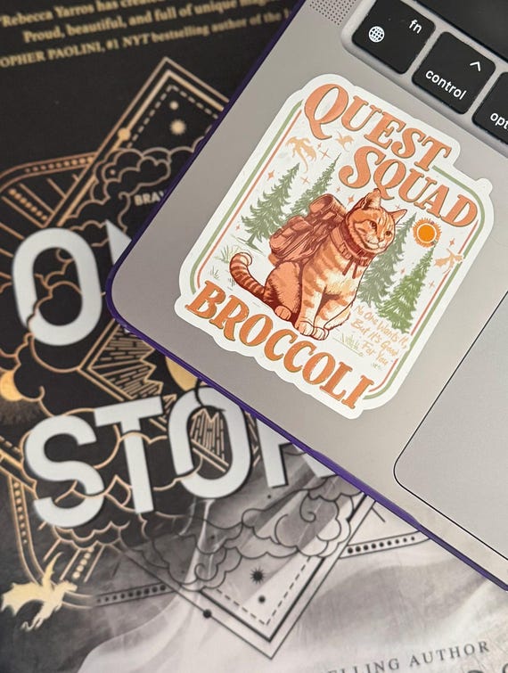 Broccoli the Fierce Quest Squad Onyx Storm Fourth Wing Bubble-free stickers
