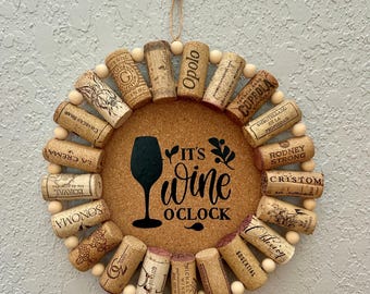 It&#39;s Wine O&#39; Clock Decorative Wreath made from Upcycled Wine Corks