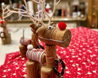 Wine Cork Reindeer Christmas Ornament or Decoration (Silver)