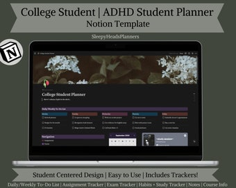 College Student Planner Notion Template | Study, Habit, Assignment, Finances & Exam Tracker | Digital Organizer for Academic Success