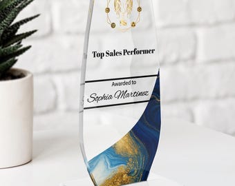 Personalized Acrylic Glass Award: Corporate Recognition Trophy with Marbled Accent