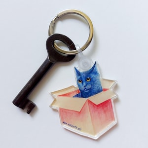 Keychain &quot;Cat in a Box&quot;, key, pendant, cat