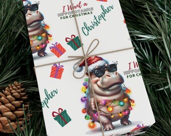 Personalized Hippo Christmas Wrapping Paper - Funny Holiday Gift Wrap